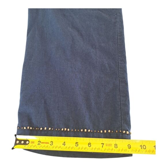 Pappagallo Linen Blend Loose Cropped Pant Embellished Drawstring Pockets S Blue - Picture 14 of 16